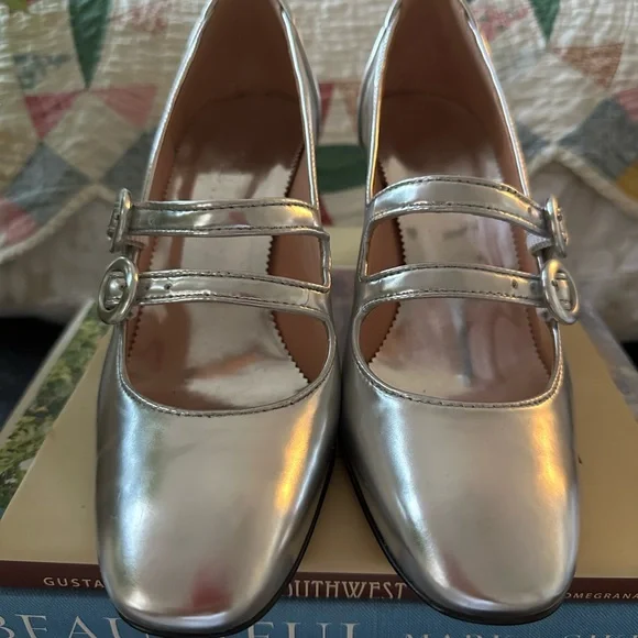 Maisie double strap heels in Metallic leather size 6 1/2 - Picture 4 of 7